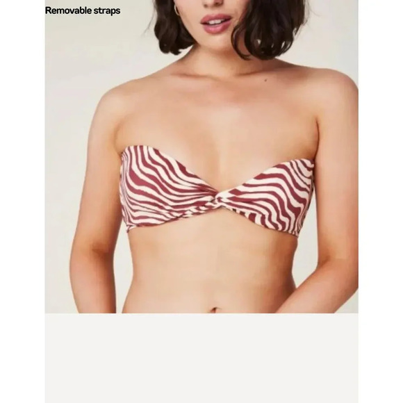 Andie swim Bikini Capri Top Sz M in Truffle Bias Stripe Brown/Cream - Picture 5 of 5